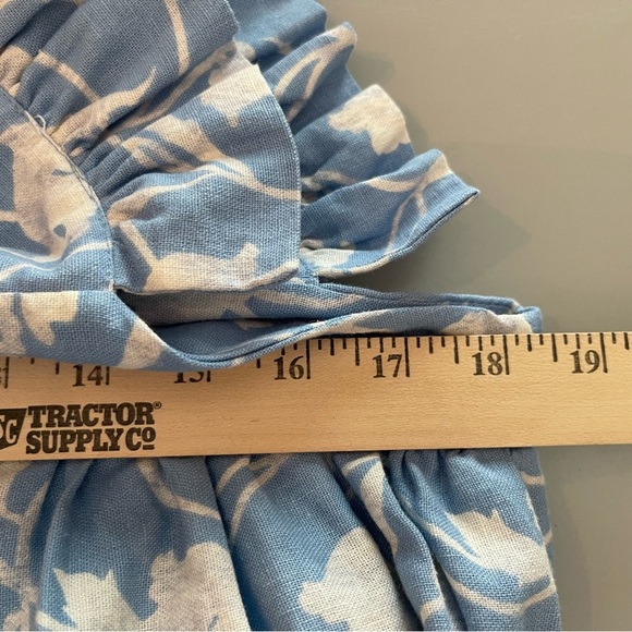 A New Day Blue & White Floral Linen Blend Paper Sack Maxi Dress w/ ruffles; L - Picture 11 of 14